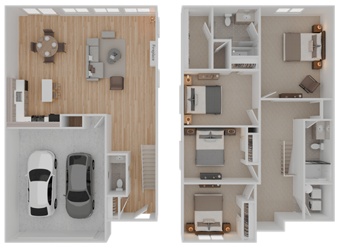 Floor plan for 4 beds, 2.5 baths, 1909 sqft